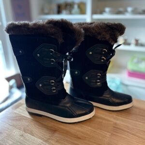 JustFab Marley Lace-Up Faux Fur Snow Boot in Black Caviar size 8 Winter